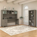 Bureau de 72 po de large avec huche et bibliothèque à 5 étagères Somerset, gris cendré