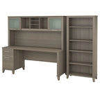 Bureau de 72 po de large avec huche et bibliothèque à 5 étagères Somerset, gris cendré