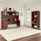 Bureau de 72 po de large avec huche et bibliothèque à 5 étagères Somerset, gris cendré