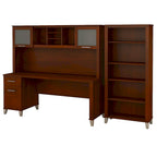 Bureau de 72 po de large avec huche et bibliothèque à 5 étagères Somerset, gris cendré