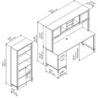 Bureau de 72 po de large avec huche et bibliothèque à 5 étagères Somerset, gris cendré