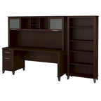 Bureau de 72 po de large avec huche et bibliothèque à 5 étagères Somerset, gris cendré