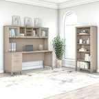 Bureau de 72 po de large avec huche et bibliothèque à 5 étagères Somerset, gris cendré