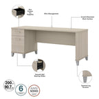 Bureau de 72 po de large avec huche et bibliothèque à 5 étagères Somerset, gris cendré