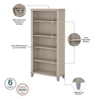 Bureau de 72 po de large avec huche et bibliothèque à 5 étagères Somerset, gris cendré