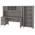 Bureau de 72 po de large avec huche et bibliothèque à 5 étagères Somerset, gris cendré