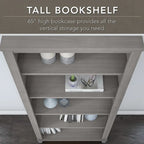 Bureau de 72 po de large avec huche et bibliothèque à 5 étagères Somerset, gris cendré