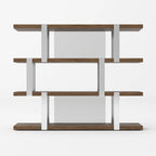 Modrest Brewer Modern Walnut Glass & Stainless Steel Bookshelf