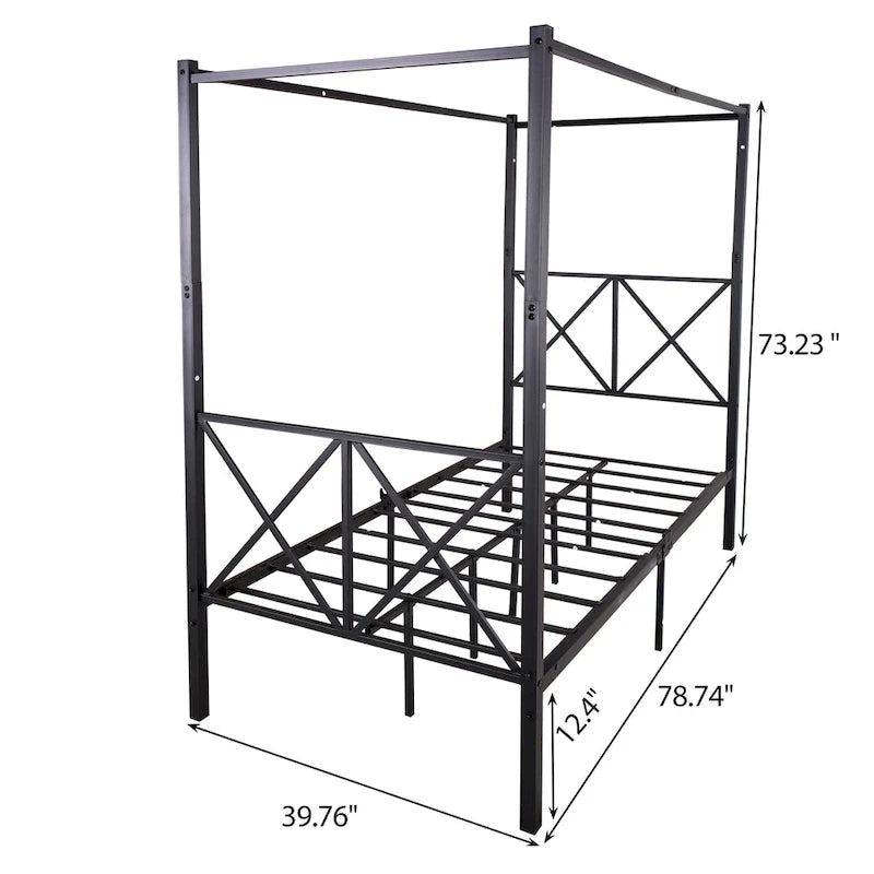 Metal Canopy Bed Frame Platform with X Shaped