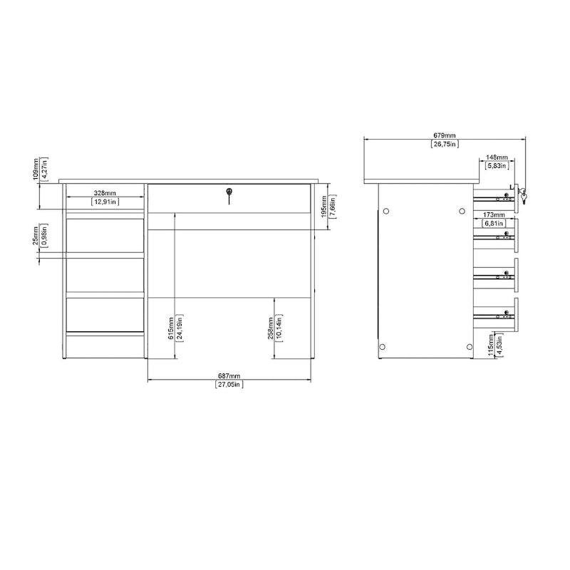 Bureau d'écriture Porch & Den Wescot pour bureau à domicile avec 4 tiroirs et une étagère ouverte
