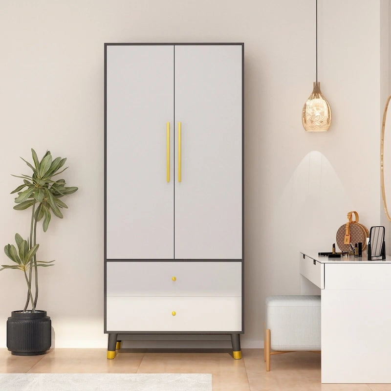 Wardrobe Closet Armoire with 2 Doors Wooden Clothes Storage Cabinet