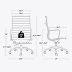 High Back Ergonomic Genuine Leather Ribbed Office Computer Chair - N/A