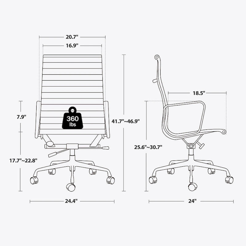 High Back Ergonomic Genuine Leather Ribbed Office Computer Chair - N/A