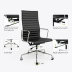 High Back Ergonomic Genuine Leather Ribbed Office Computer Chair - N/A