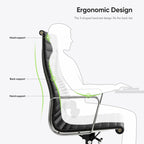High Back Ergonomic Genuine Leather Ribbed Office Computer Chair - N/A