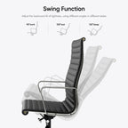 High Back Ergonomic Genuine Leather Ribbed Office Computer Chair - N/A