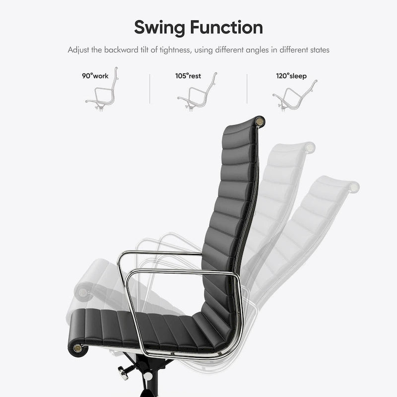 High Back Ergonomic Genuine Leather Ribbed Office Computer Chair - N/A