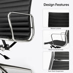 High Back Ergonomic Genuine Leather Ribbed Office Computer Chair - N/A