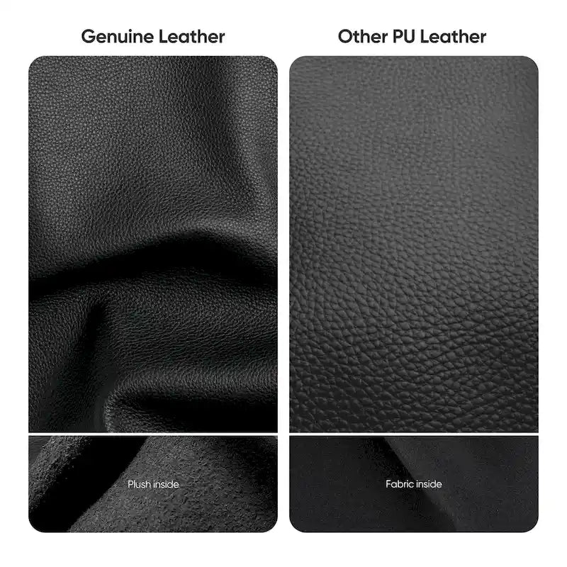 High Back Ergonomic Genuine Leather Ribbed Office Computer Chair - N/A