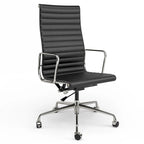 High Back Ergonomic Genuine Leather Ribbed Office Computer Chair - N/A