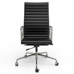 High Back Ergonomic Genuine Leather Ribbed Office Computer Chair - N/A