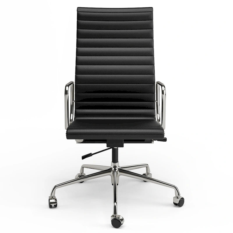 High Back Ergonomic Genuine Leather Ribbed Office Computer Chair - N/A