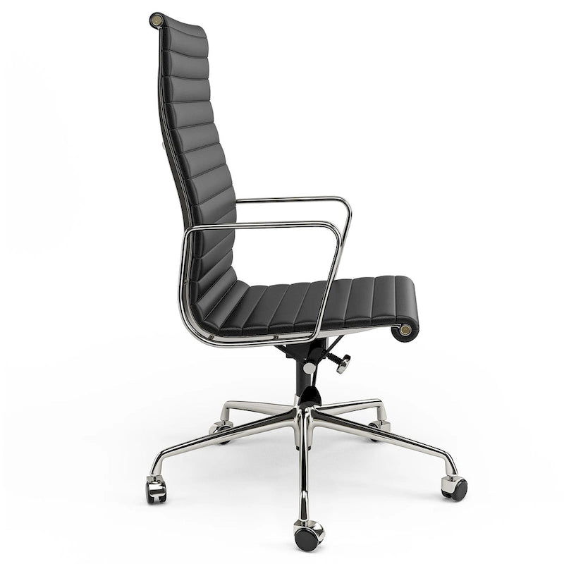 High Back Ergonomic Genuine Leather Ribbed Office Computer Chair - N/A