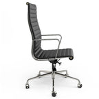 High Back Ergonomic Genuine Leather Ribbed Office Computer Chair - N/A
