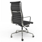 High Back Ergonomic Genuine Leather Ribbed Office Computer Chair - N/A