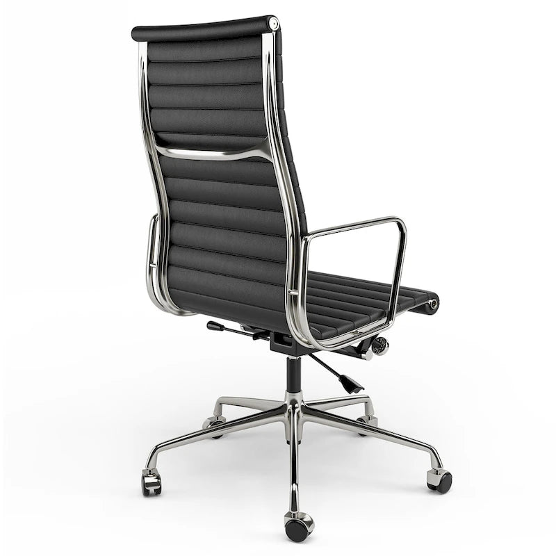High Back Ergonomic Genuine Leather Ribbed Office Computer Chair - N/A