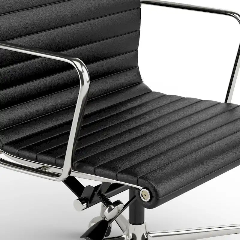 High Back Ergonomic Genuine Leather Ribbed Office Computer Chair - N/A