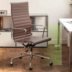 High Back Ergonomic Genuine Leather Ribbed Office Computer Chair - N/A