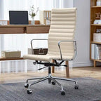 High Back Ergonomic Genuine Leather Ribbed Office Computer Chair - N/A