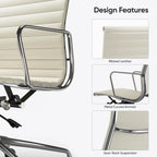High Back Ergonomic Genuine Leather Ribbed Office Computer Chair - N/A