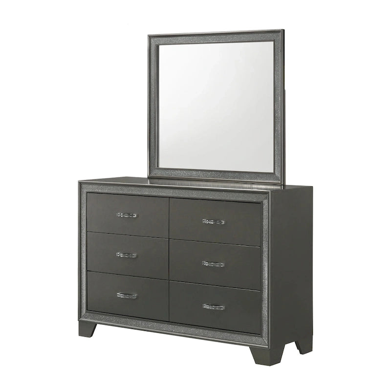 Hoyt 5 Piece Dark Gray Faux Leather Upholstered Tufted Panel Bedroom Set