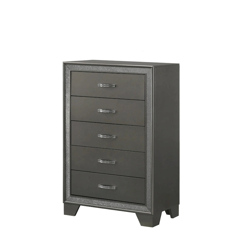 Hoyt 5 Piece Dark Gray Faux Leather Upholstered Tufted Panel Bedroom Set