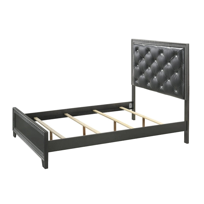 Hoyt 5 Piece Dark Gray Faux Leather Upholstered Tufted Panel Bedroom Set