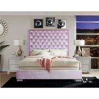 Newell Pink Velvet Upholstered Tufted Panel Bed