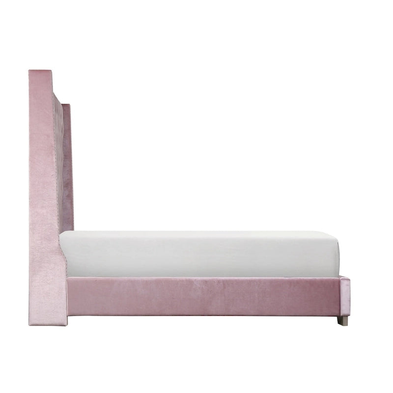 Newell Pink Velvet Upholstered Tufted Panel Bed