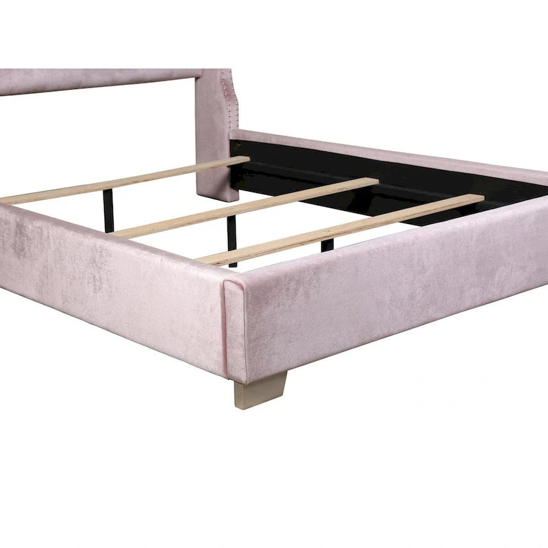 Newell Pink Velvet Upholstered Tufted Panel Bed