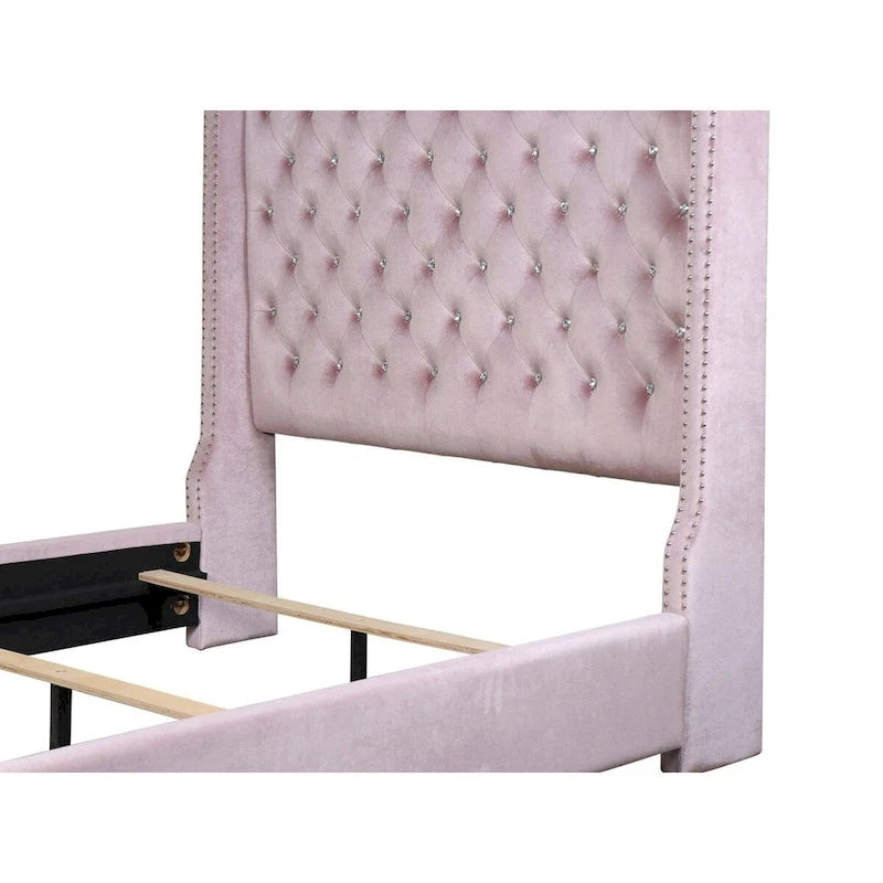 Newell Pink Velvet Upholstered Tufted Panel Bed