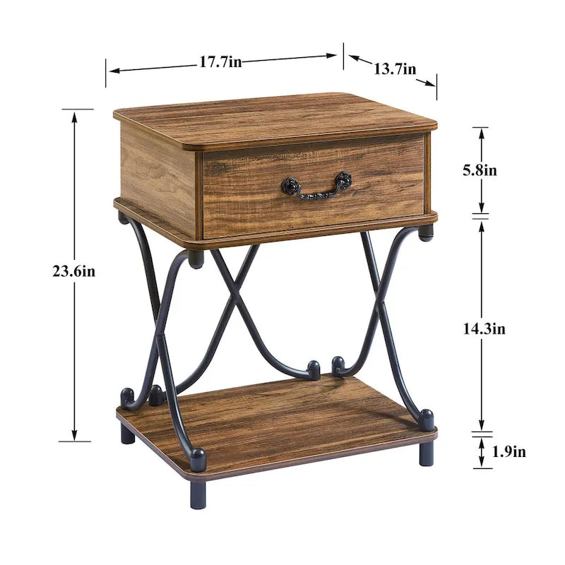 Modern Nightstand with 1-Drawer and Storage Shelf, X-design End Side Table
