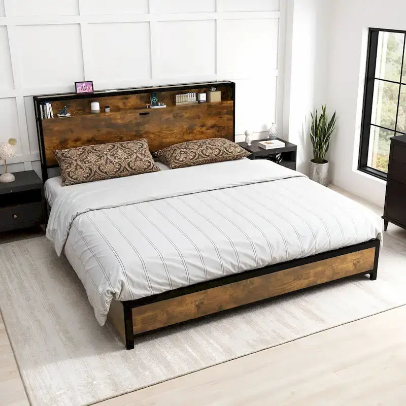 Cadre de lit king-size Moasis marron vintage