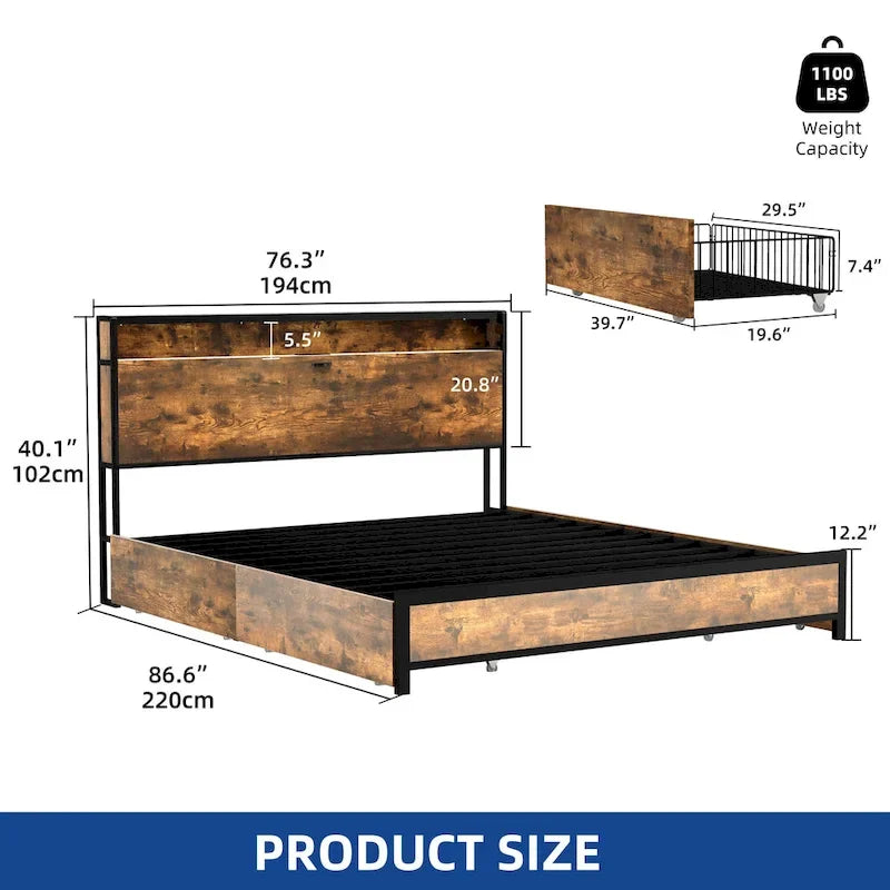 Cadre de lit king-size Moasis marron vintage