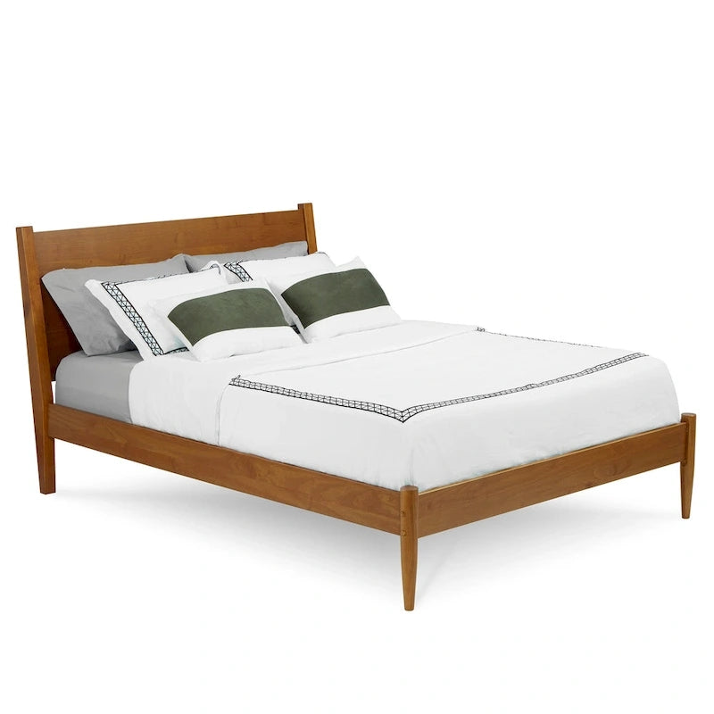 Mid Century Solid Wood Platform Bed Queen Size