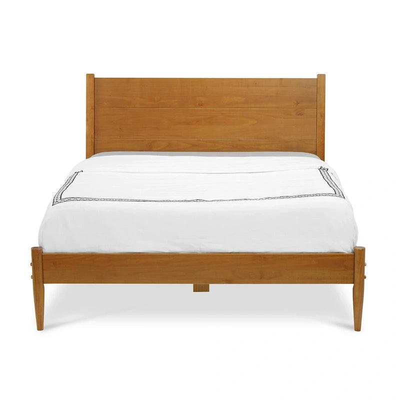 Mid Century Solid Wood Platform Bed Queen Size