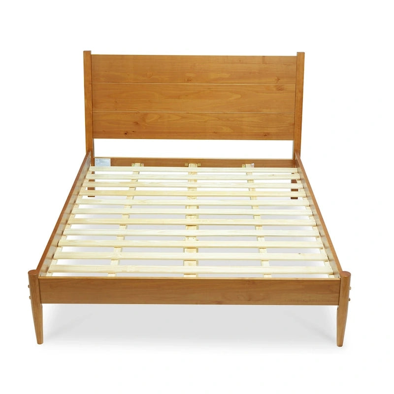 Mid Century Solid Wood Platform Bed Queen Size