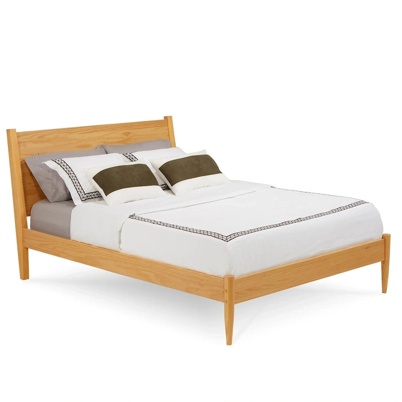 Mid Century Solid Wood Platform Bed Queen Size