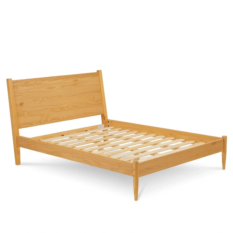Mid Century Solid Wood Platform Bed Queen Size