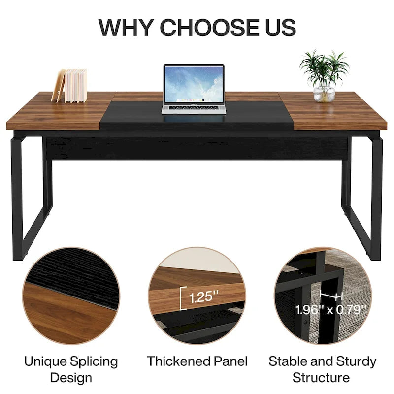 63 L-Shaped Executive Desk with Reversible File Cabinet Office Desk with Storage Drawers